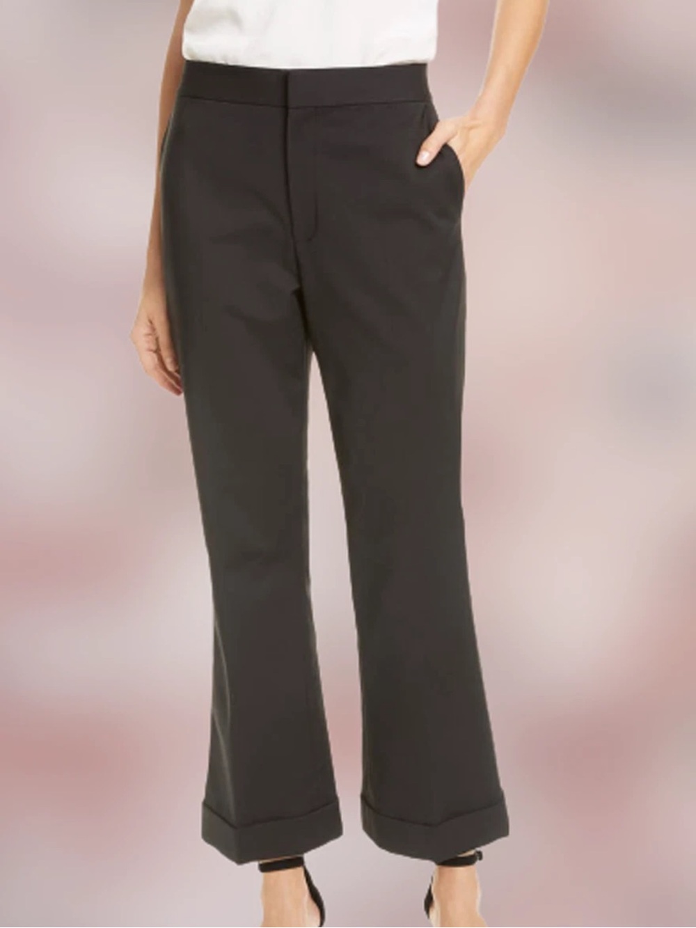 Club Monaco Black Wide-Leg Cropped Trousers